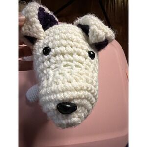 Handmade Crochet Amigurumi Dog Plush White Terrier Stuffed Animal Purple Collar